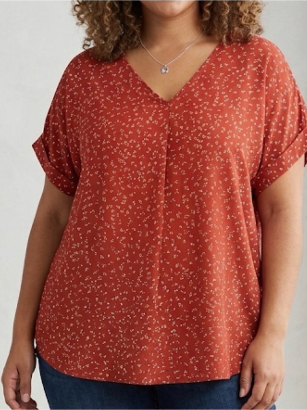 Effortless V-Neck Tunic – Rust Floral Print – Flattering Plus Size Fit 2X